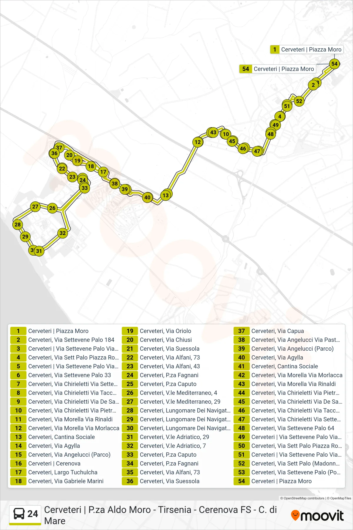24 bus Line (Circular) route and stops on a map