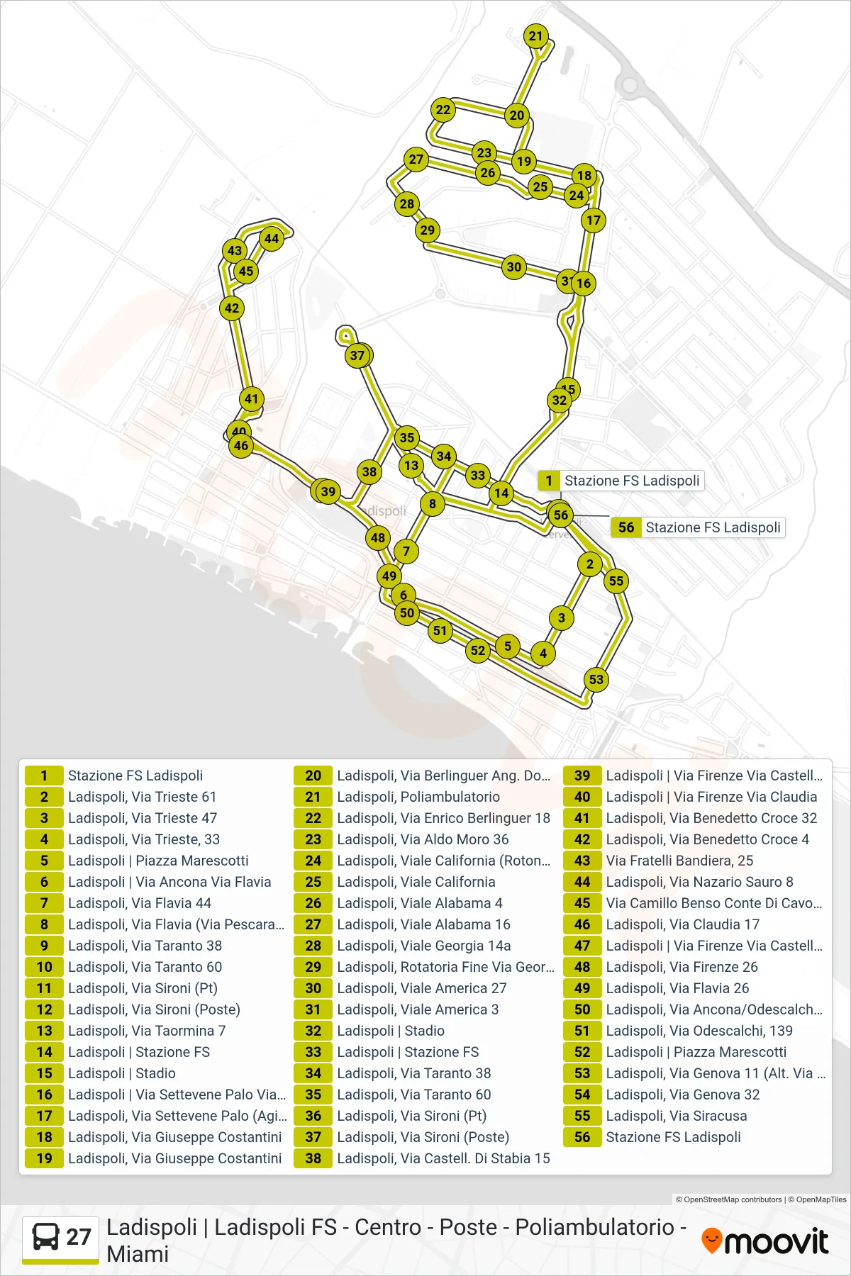 Linea 27 bus (Circolare (-> Istituti Scolastici)) - Percorsi e fermate sulla mappa