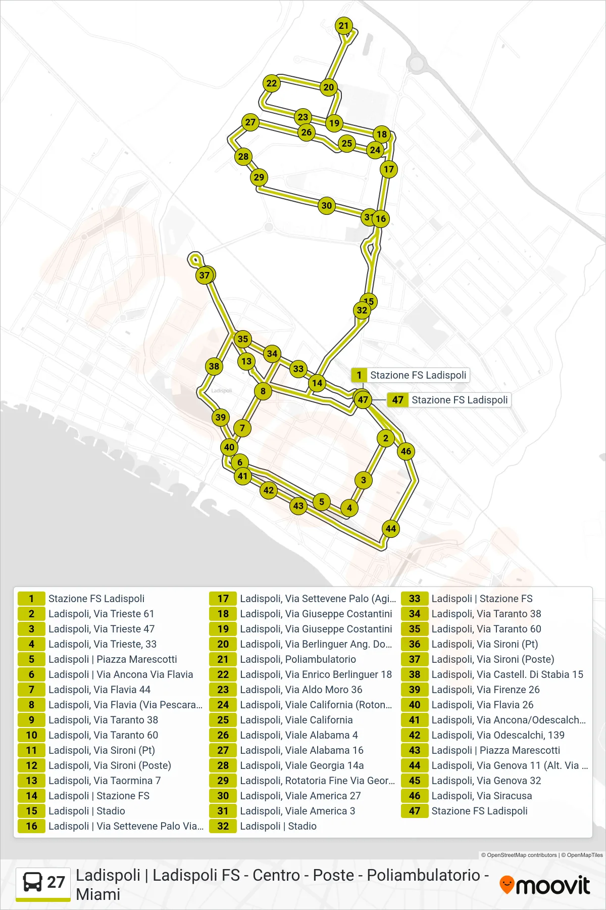 Linea 27 bus (Circolare) - Percorsi e fermate sulla mappa