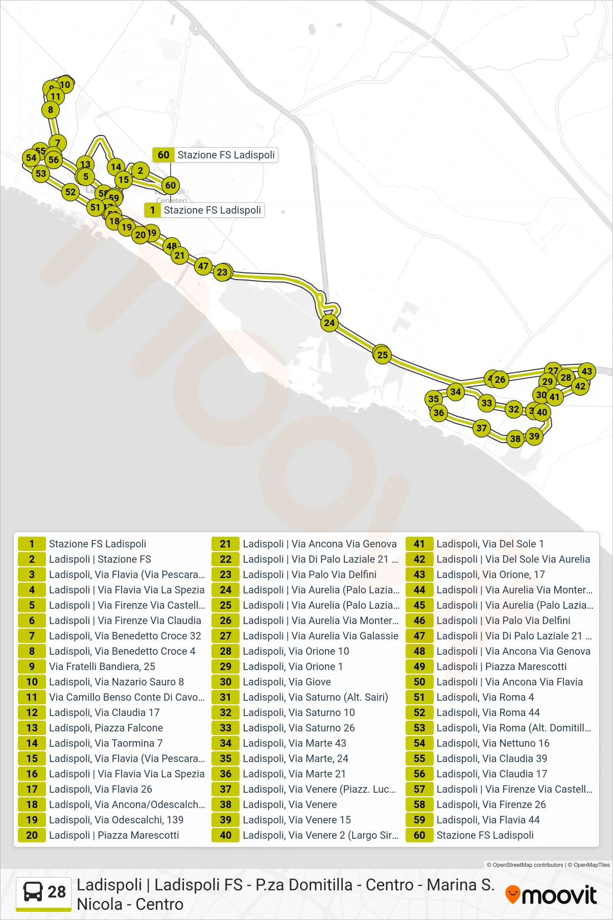 Linea 28 bus (Circolare (-> Istituti Scolastici)) - Percorsi e fermate sulla mappa
