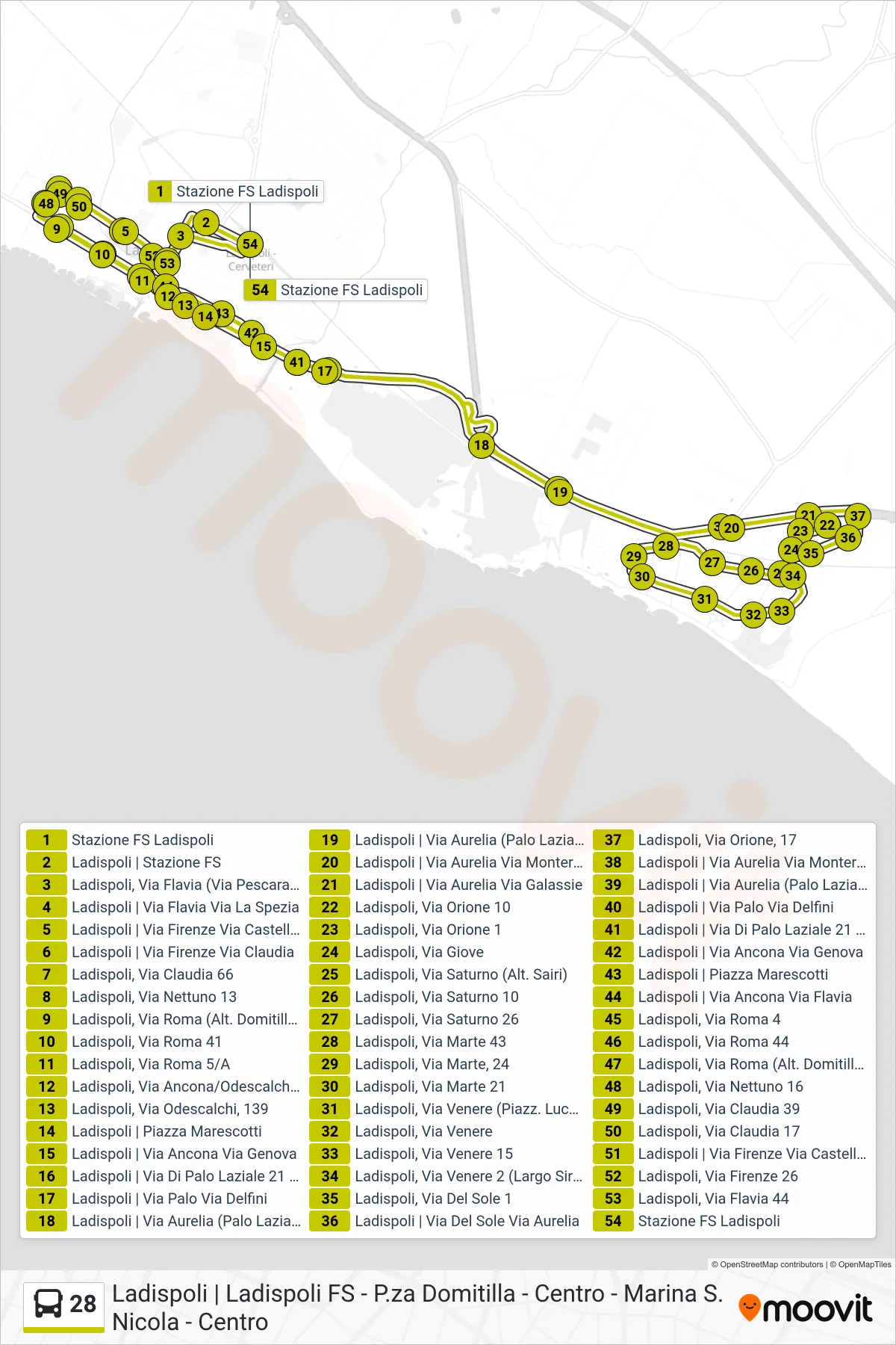 Linea 28 bus (Circolare) - Percorsi e fermate sulla mappa