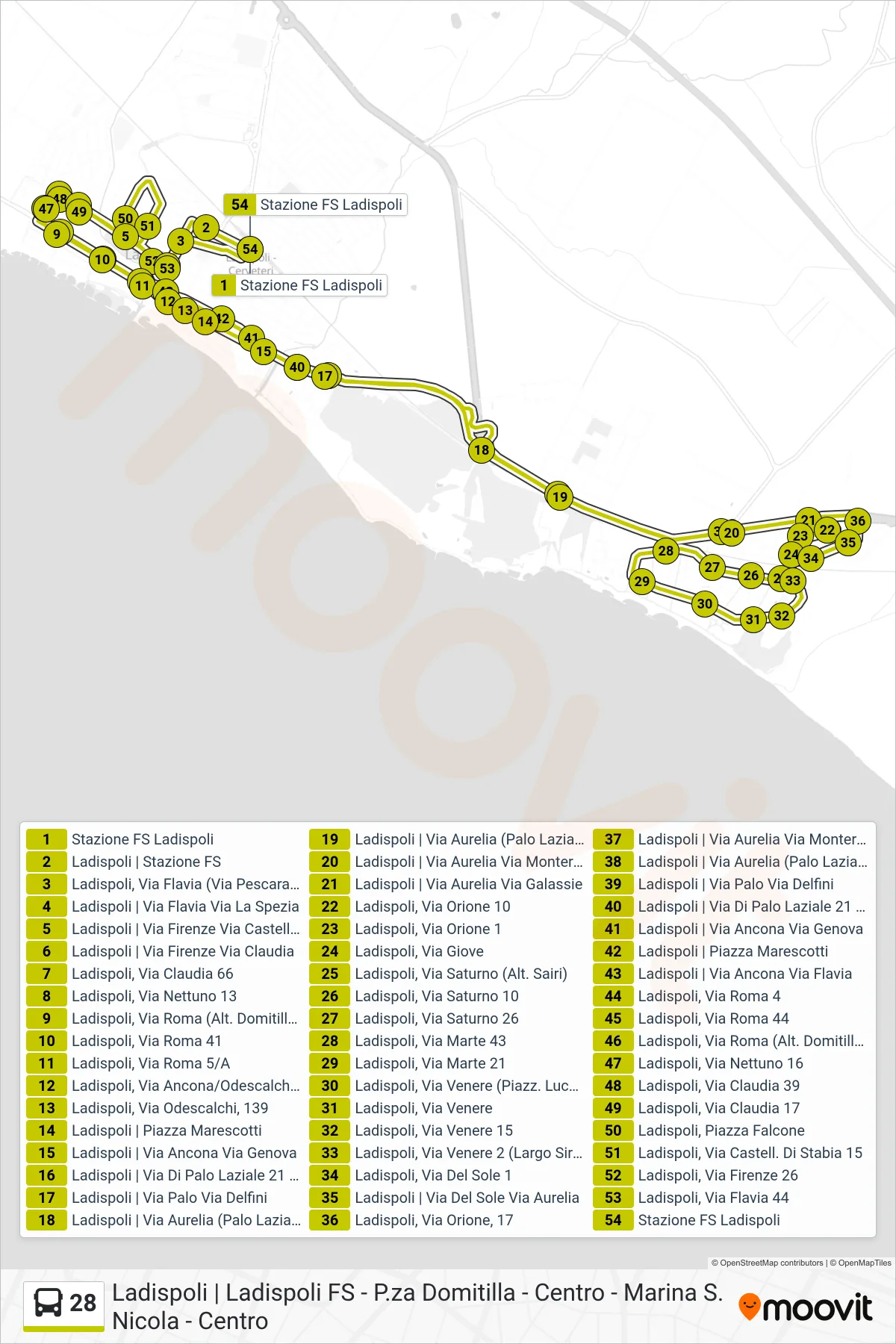 Linea 28 bus (Circolare (-> P.za Falcone)) - Percorsi e fermate sulla mappa