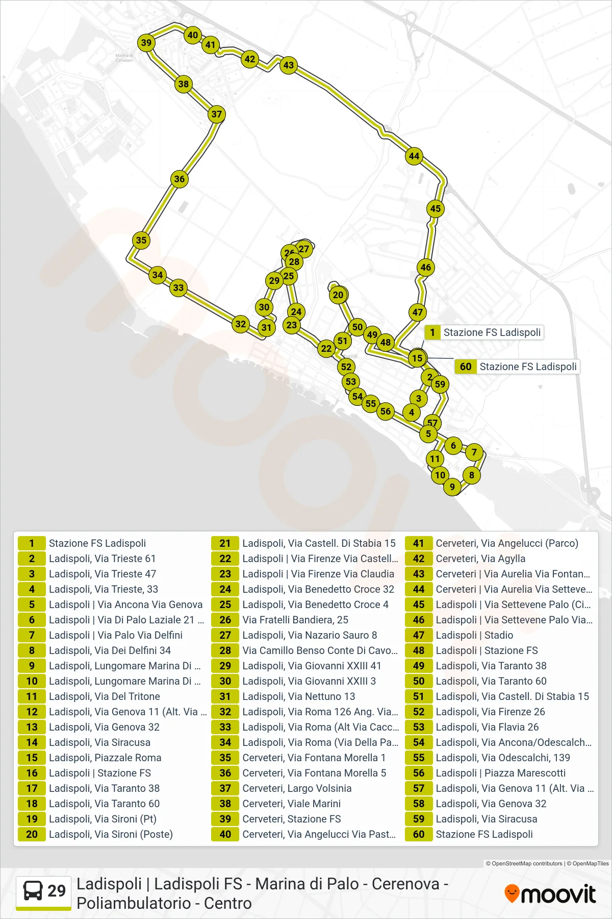 Linea 29 bus (Circolare (-> Istituti Scolastici)) - Percorsi e fermate sulla mappa