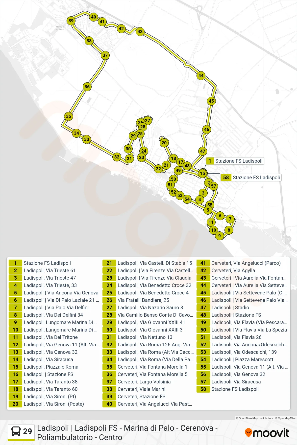 Linea 29 bus (Circolare) - Percorsi e fermate sulla mappa