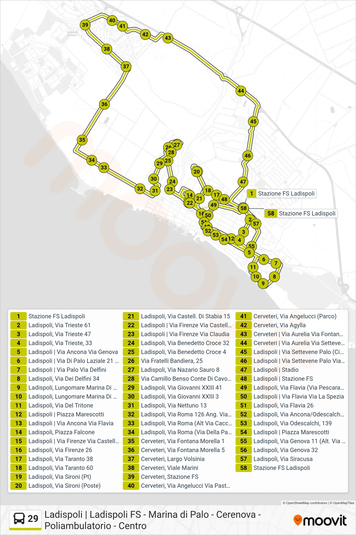 Linea 29 bus (Circolare (-> P.za Falcone) - Scolastico) - Percorsi e fermate sulla mappa