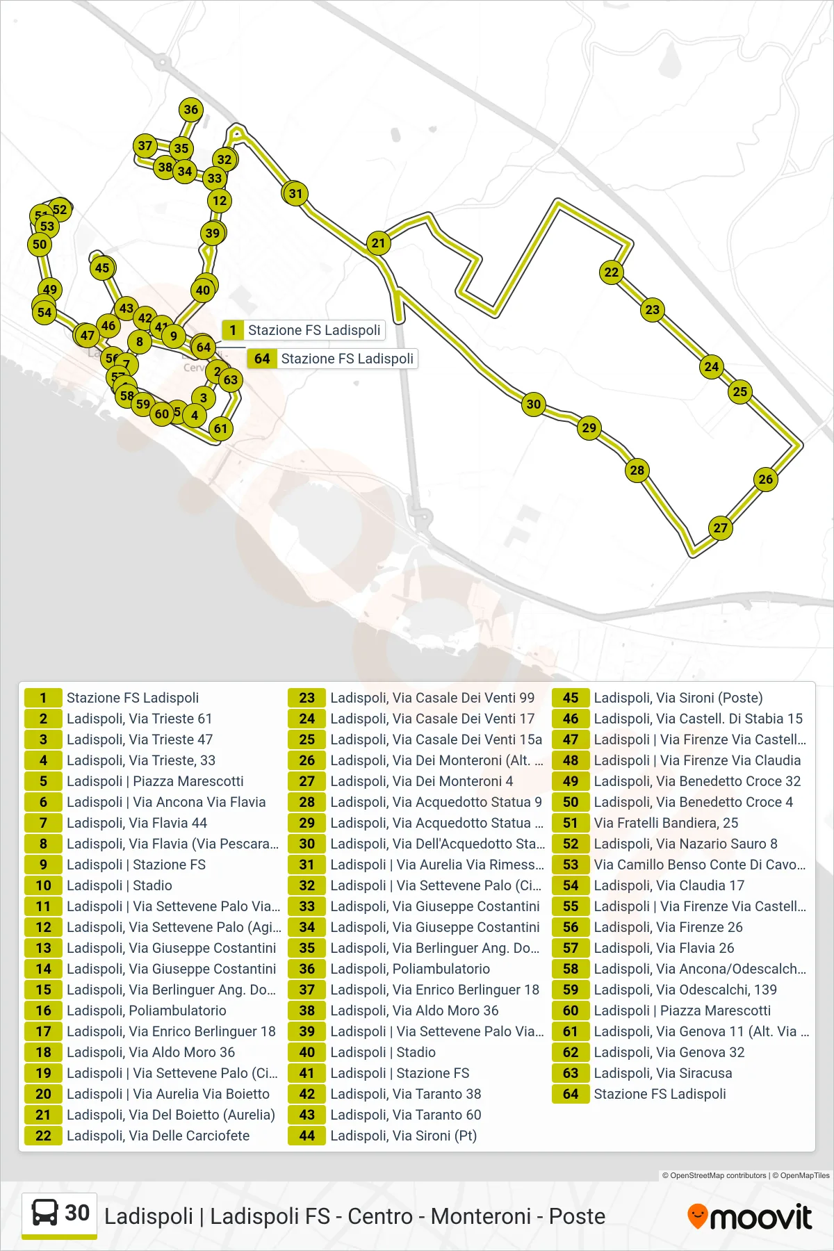 Linea 30 bus (Circolare (-> Ist. Scolastici)) - Percorsi e fermate sulla mappa