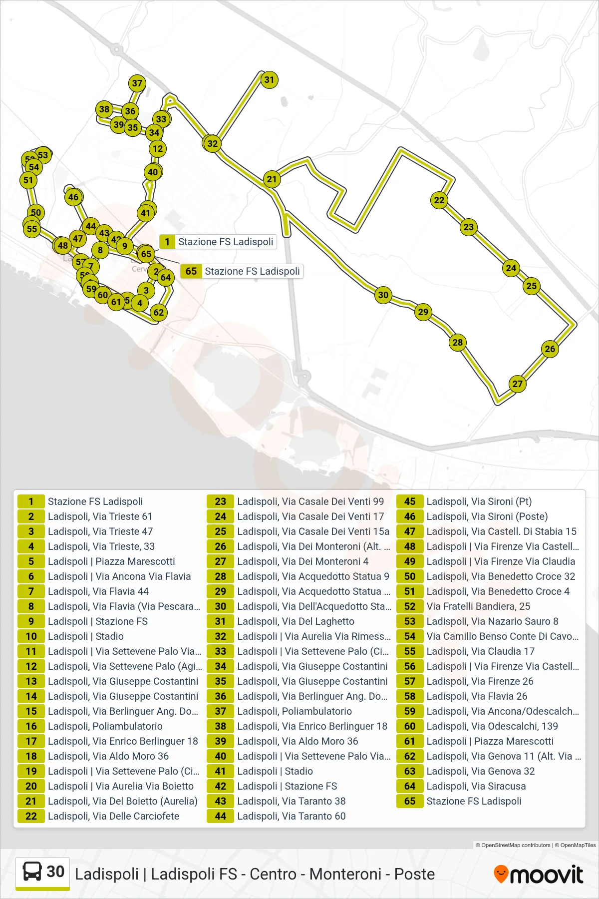 Linea 30 bus (Circolare (-> V. Laghetto -> Ist. Scolastici)) - Percorsi e fermate sulla mappa