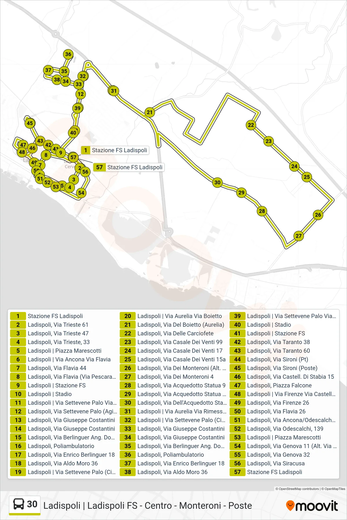 Linea 30 bus (Circolare (-> P.za Falcone) Scolastico) - Percorsi e fermate sulla mappa