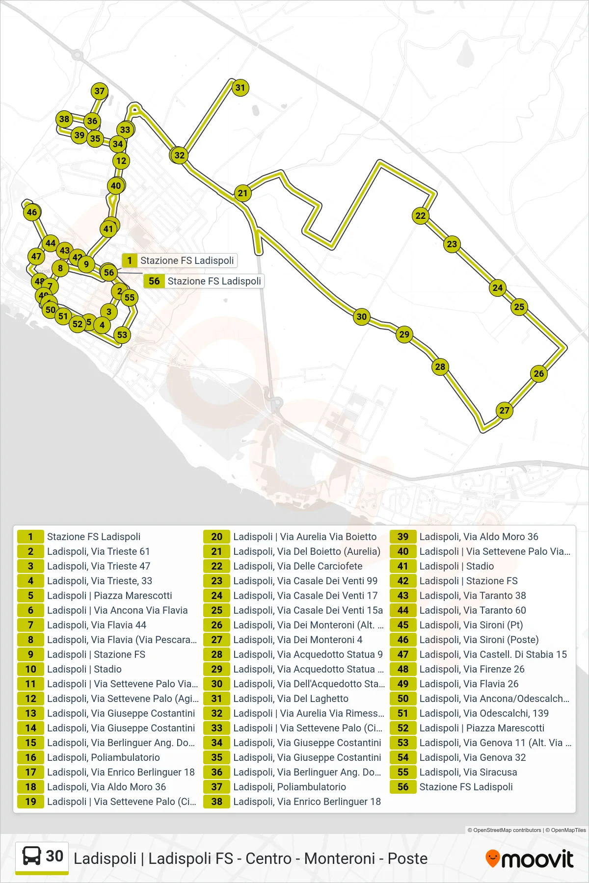 Linea 30 bus (Circolare (-> Via Laghetto->Poliambulatorio->Zona Artigianale)) - Percorsi e fermate sulla mappa
