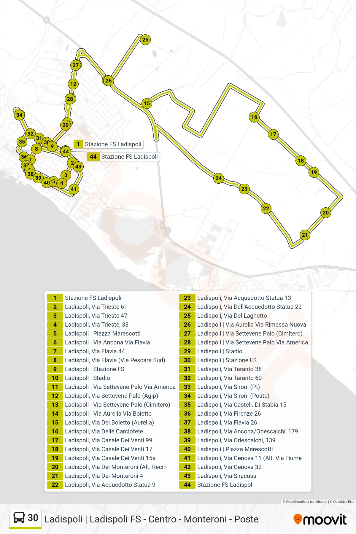 Linea 30 bus (Circolare (Via Laghetto)) - Percorsi e fermate sulla mappa