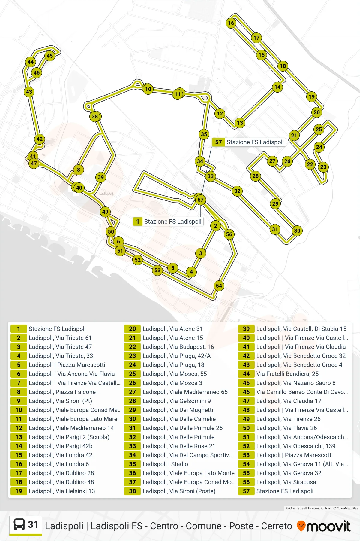 Linea 31 bus (Circolare (-> Ist. Scolastici)) - Percorsi e fermate sulla mappa