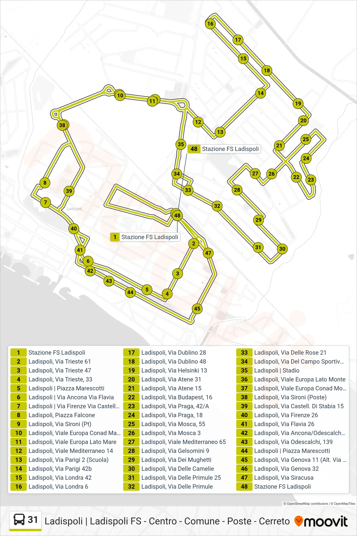 Linea 31 bus (Circolare) - Percorsi e fermate sulla mappa
