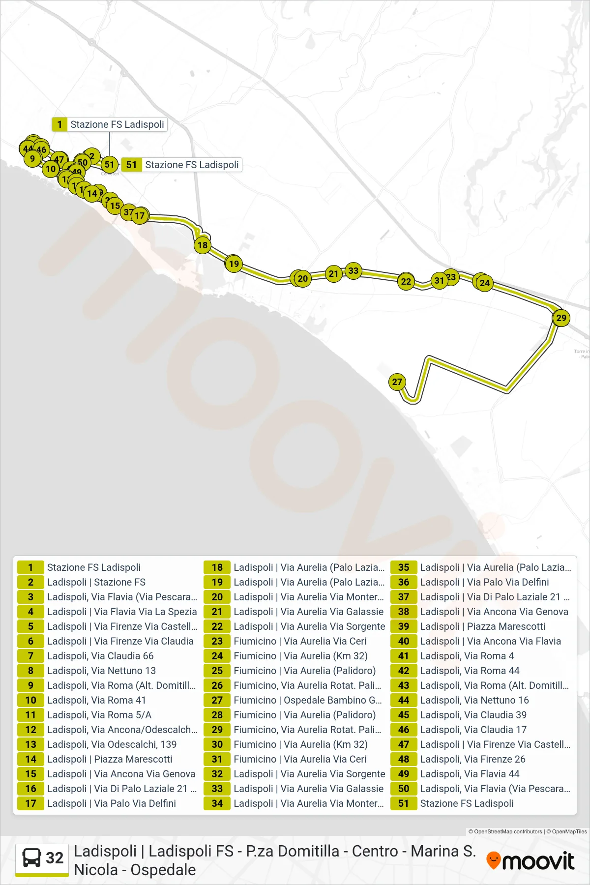 Linea 32  bus (Circolare) - Percorsi e fermate sulla mappa