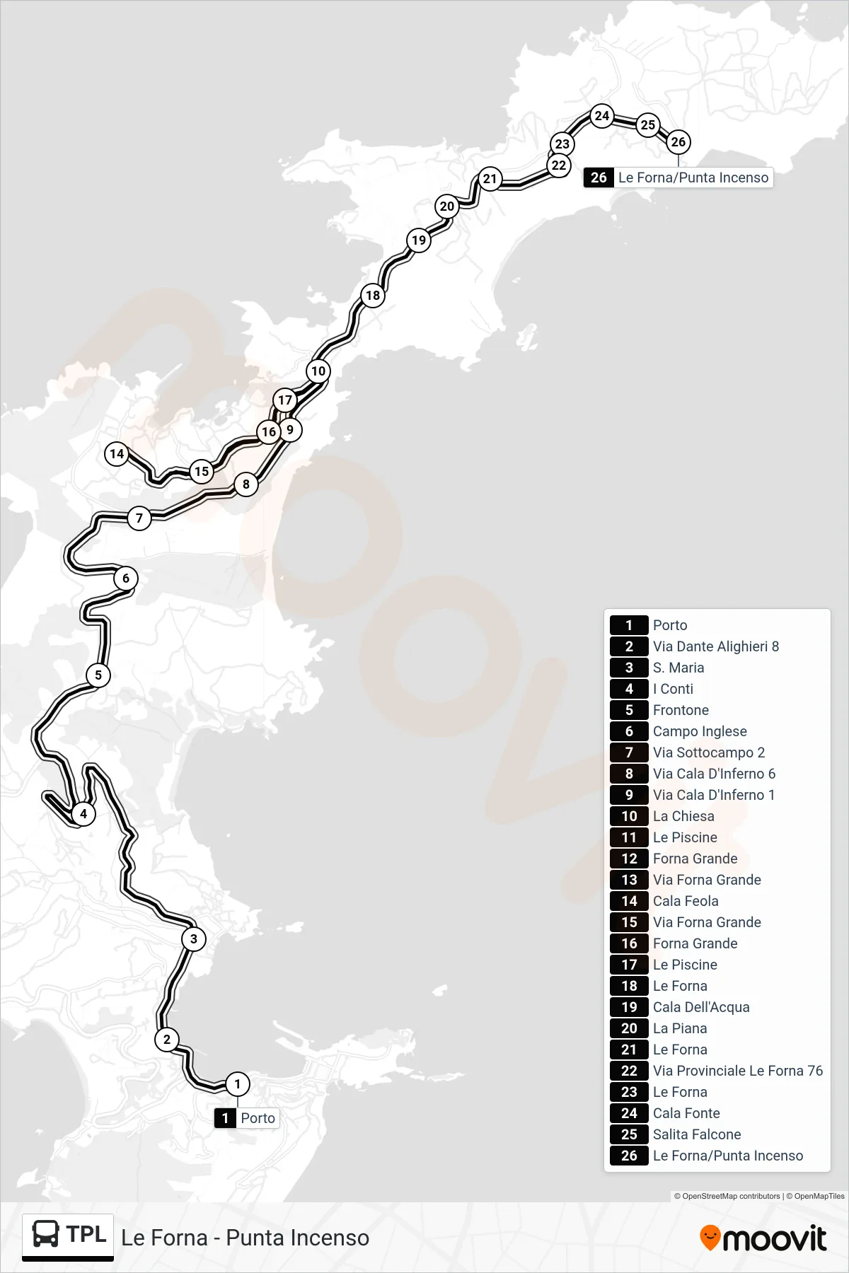 Linea TPL bus (Le Forna - Punta Incenso) - Percorsi e fermate sulla mappa
