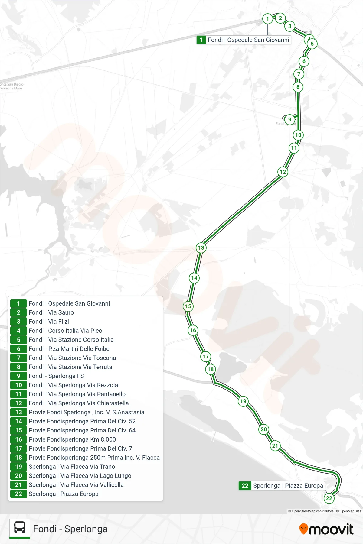 Linea PIAZZOLI bus (Sperlonga) - Percorsi e fermate sulla mappa