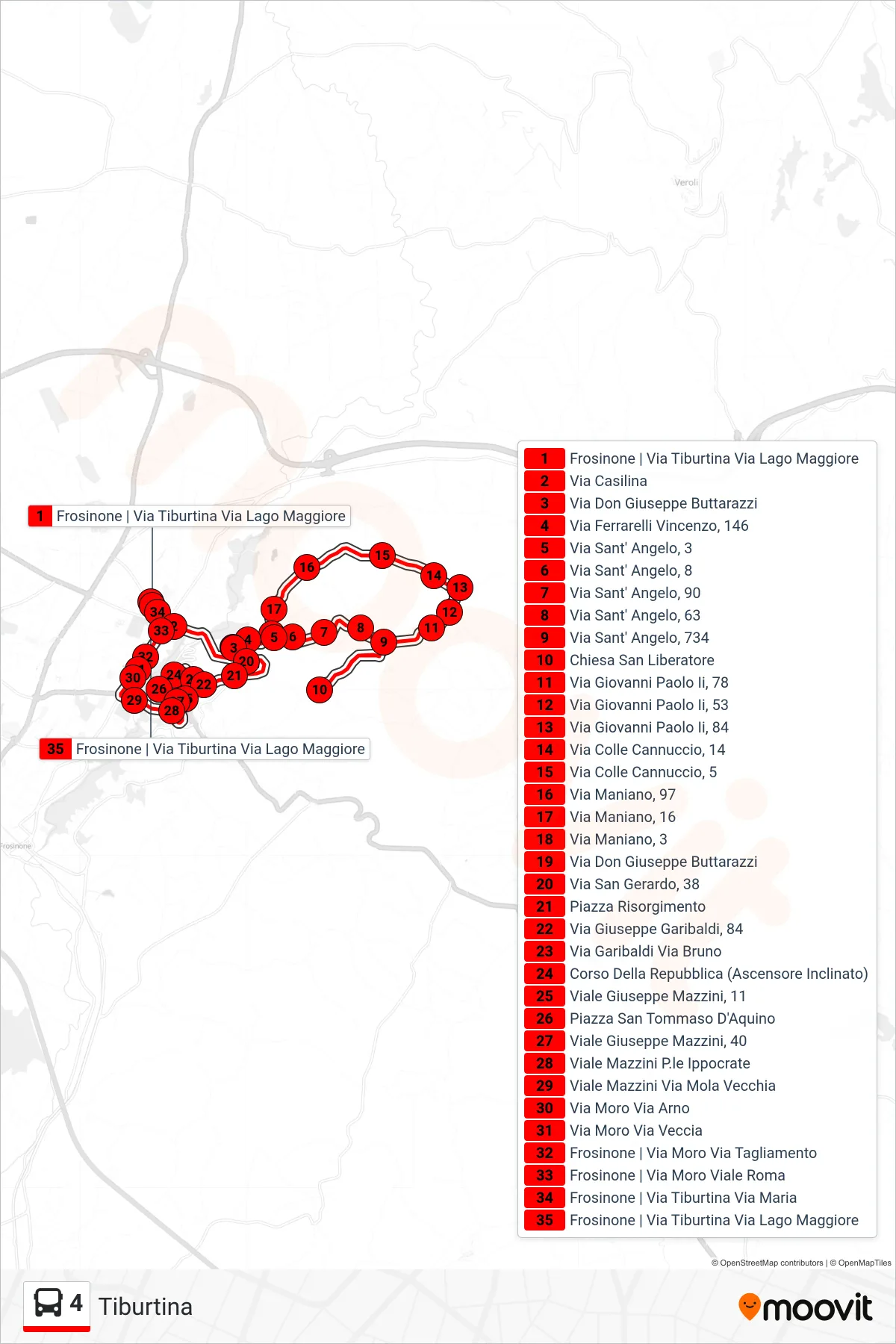 Linea 4 bus (Tiburtina) - Percorsi e fermate sulla mappa