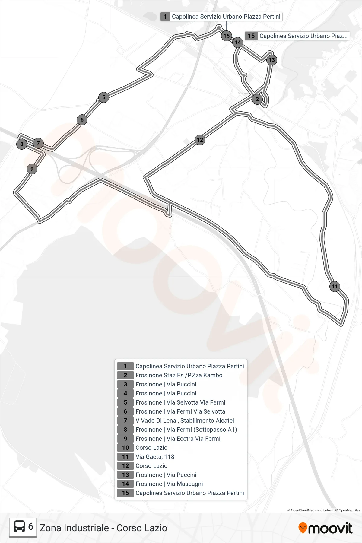 Linea 6  bus (Piazza Pertini) - Percorsi e fermate sulla mappa