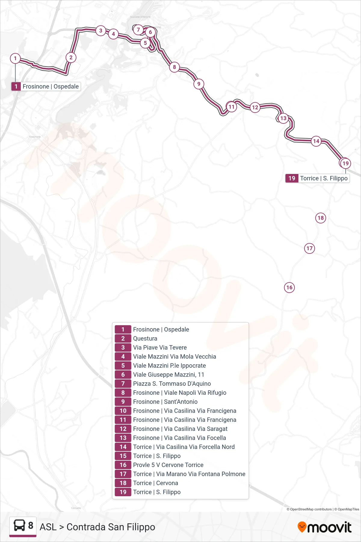 Linea 8 bus (Contrada San Filippo) - Percorsi e fermate sulla mappa