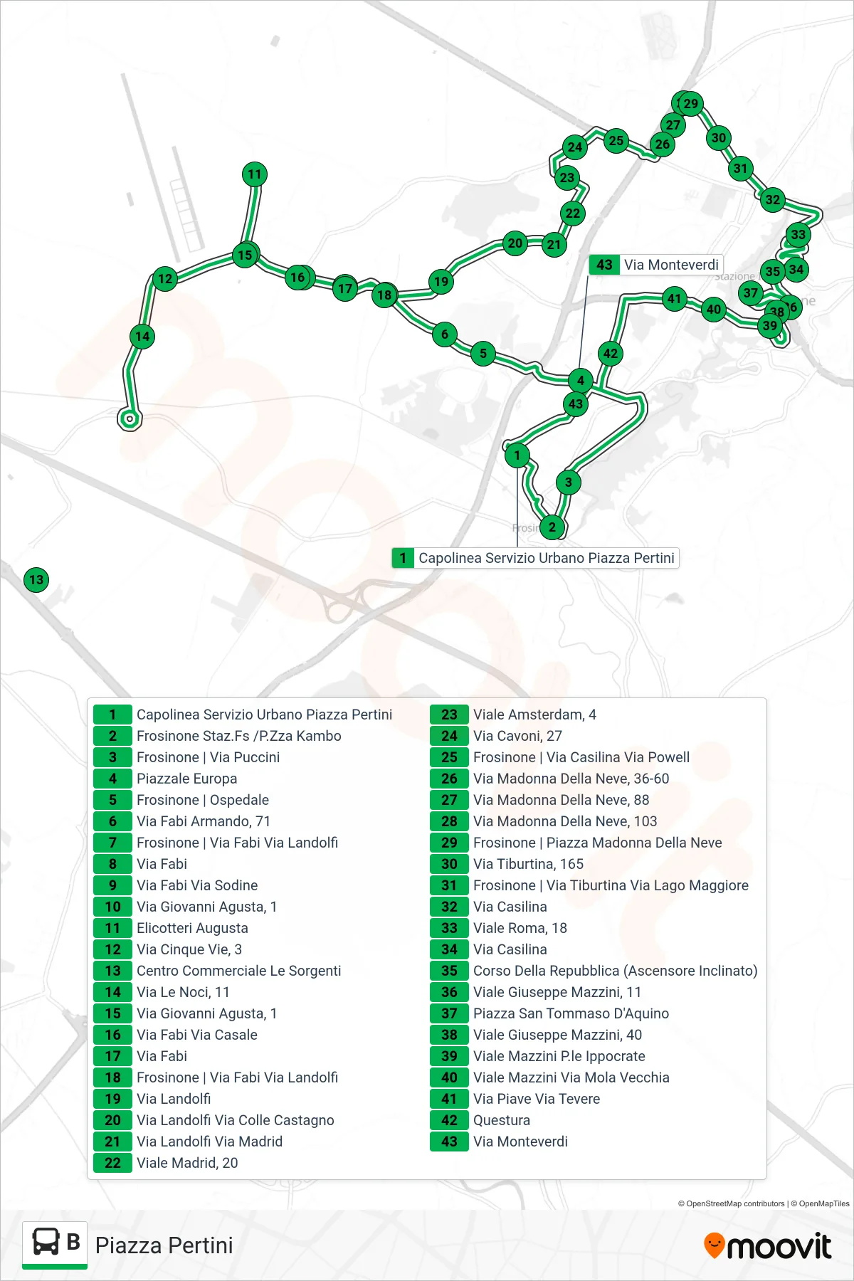 Linea B bus (Piazza Pertini) - Percorsi e fermate sulla mappa