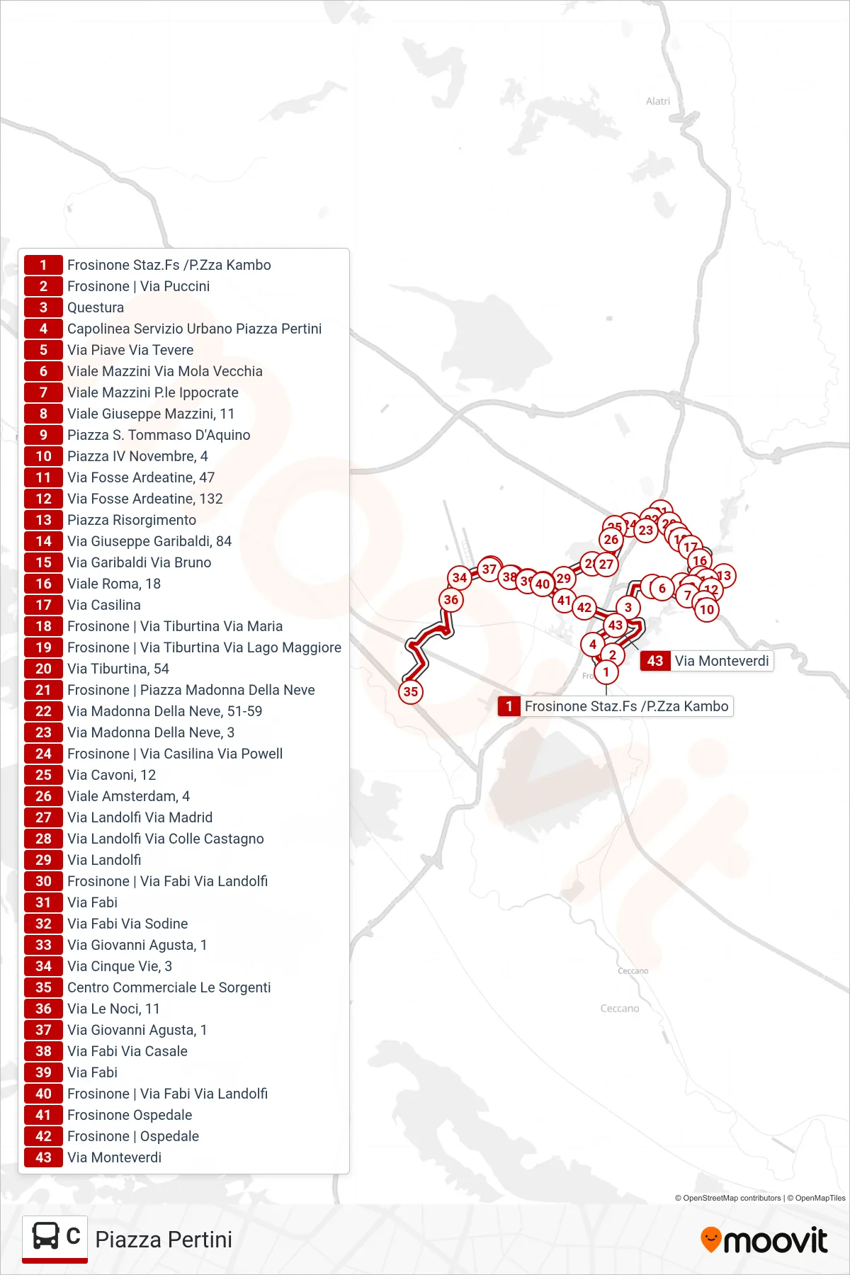 Linea C bus (Piazza Pertini) - Percorsi e fermate sulla mappa