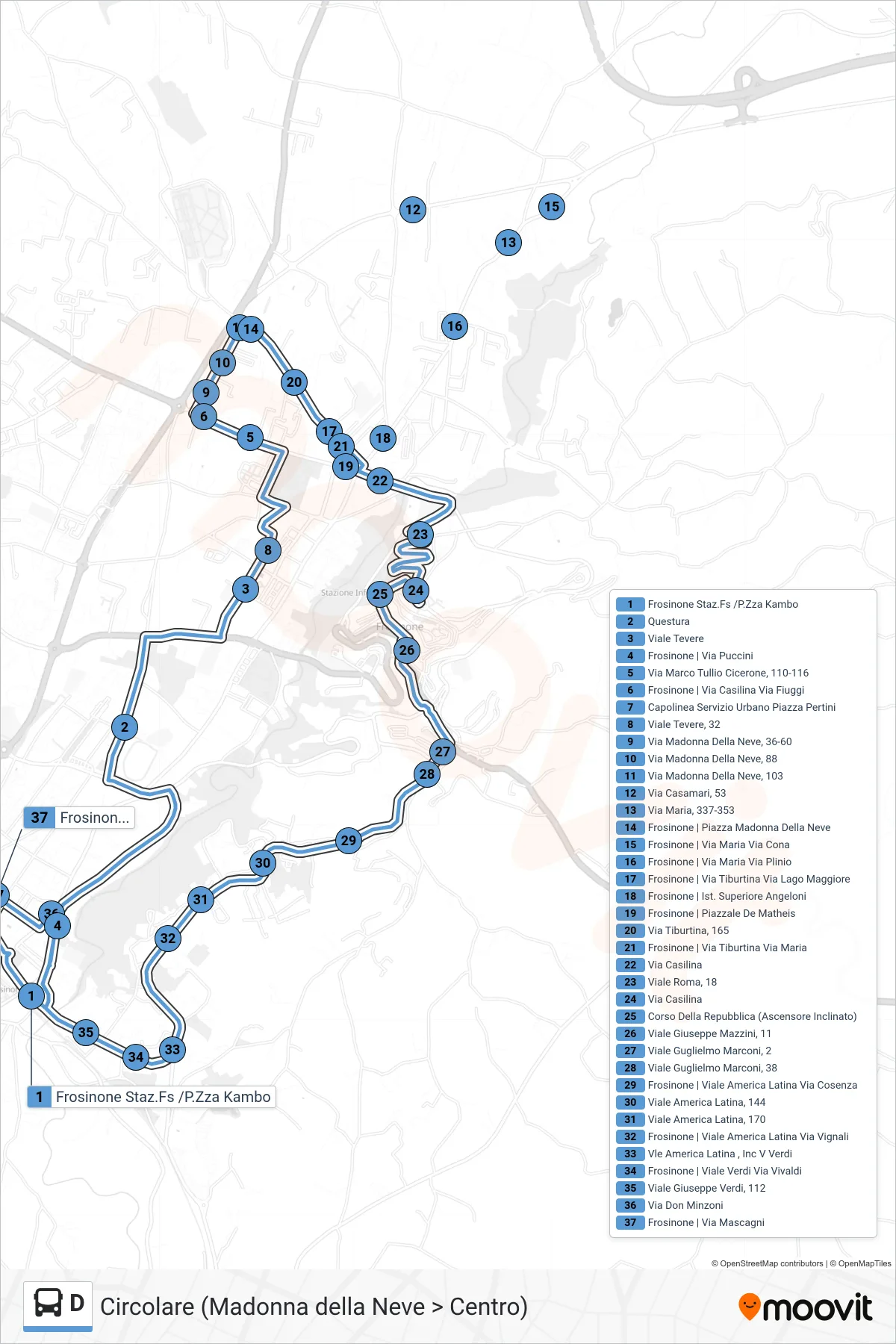 Linea D bus (Piazza Pertini) - Percorsi e fermate sulla mappa