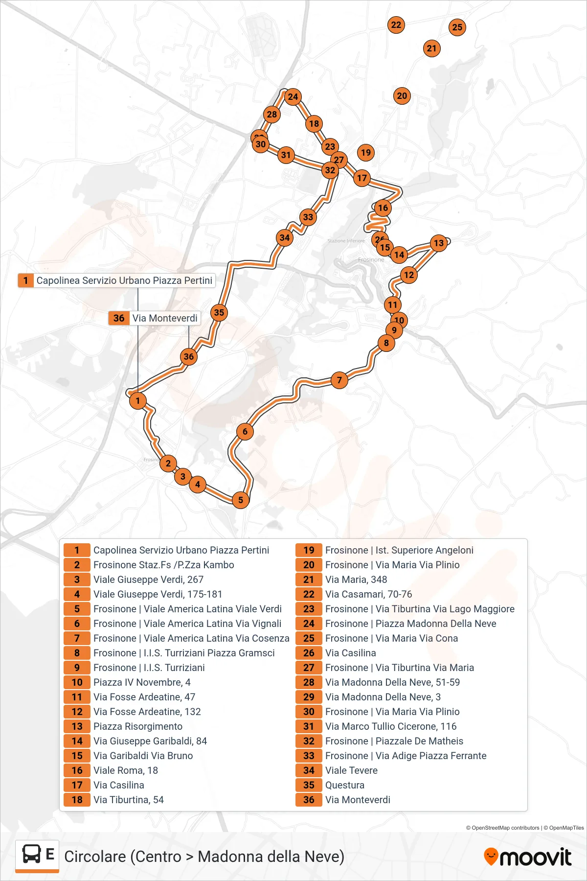 Linea E bus (Piazza Pertini) - Percorsi e fermate sulla mappa