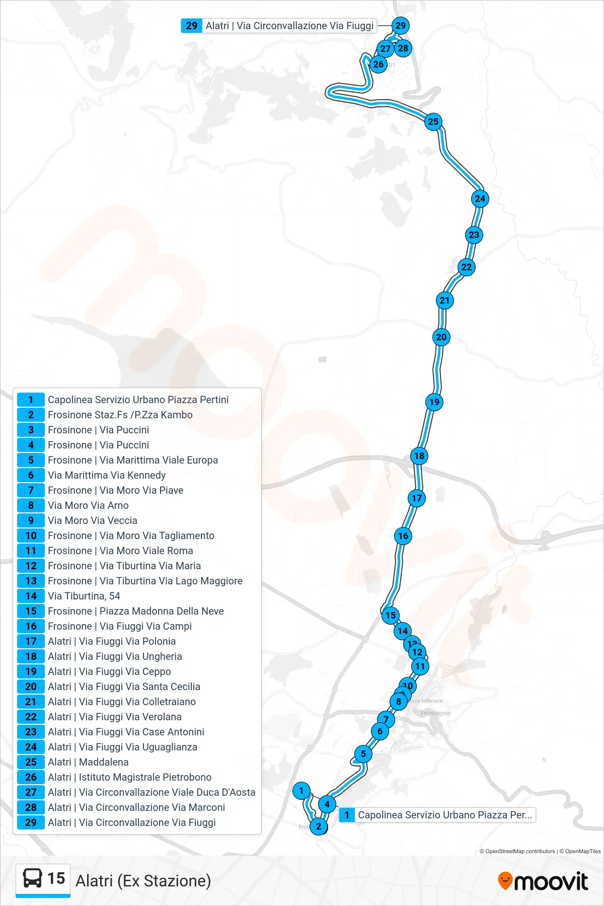Linea 15 bus (Alatri (Ex Stazione)) - Percorsi e fermate sulla mappa