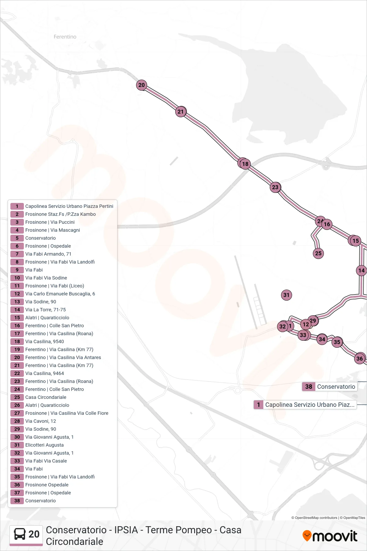 Linea 20 bus (Piazza Pertini) - Percorsi e fermate sulla mappa