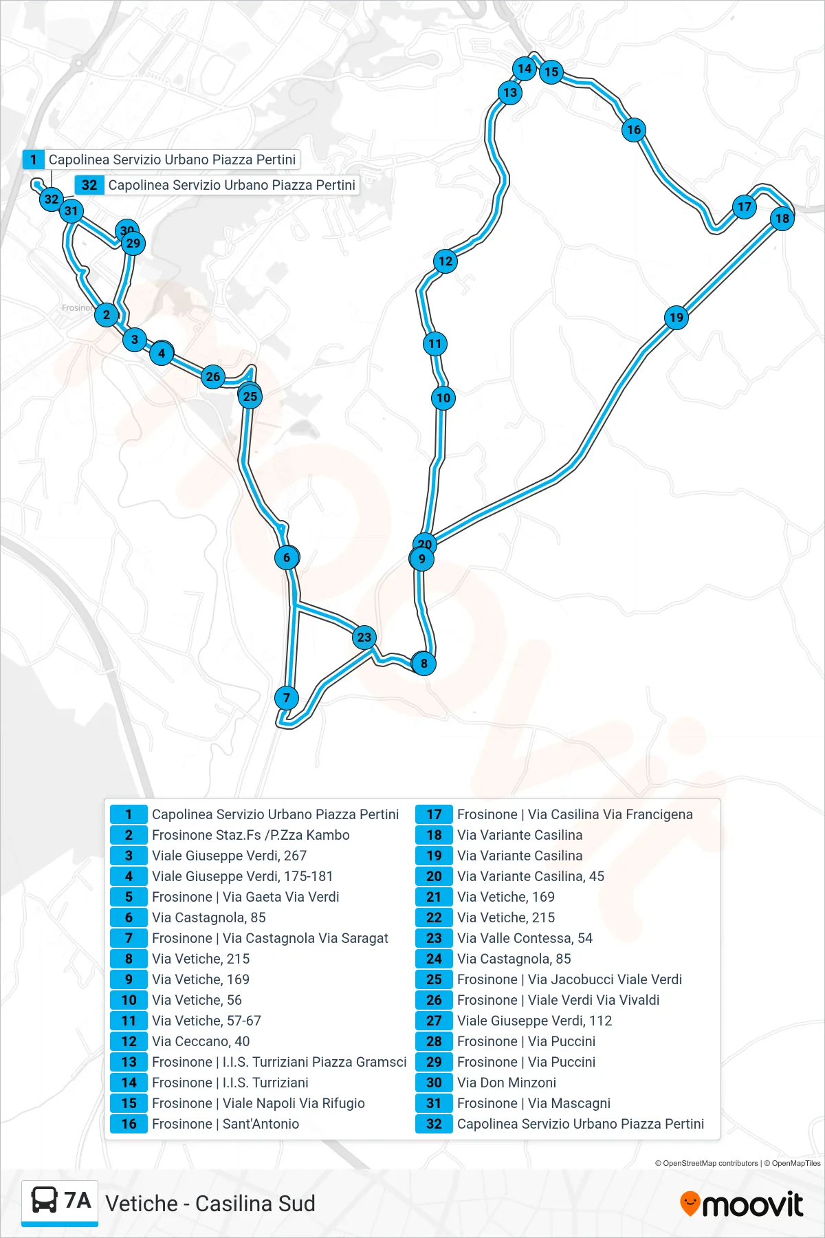Linea 7A  bus (Piazza Pertini) - Percorsi e fermate sulla mappa