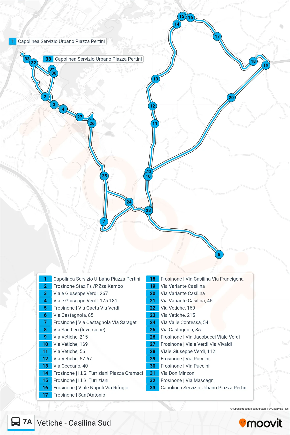 Linea 7A bus (Piazza Pertini) - Percorsi e fermate sulla mappa