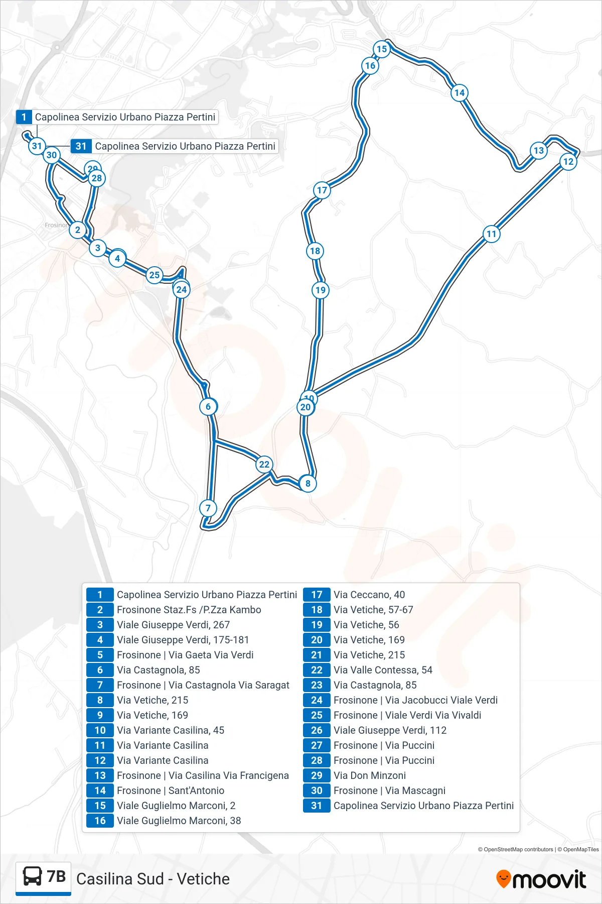 Linea 7B bus (Piazza Pertini) - Percorsi e fermate sulla mappa