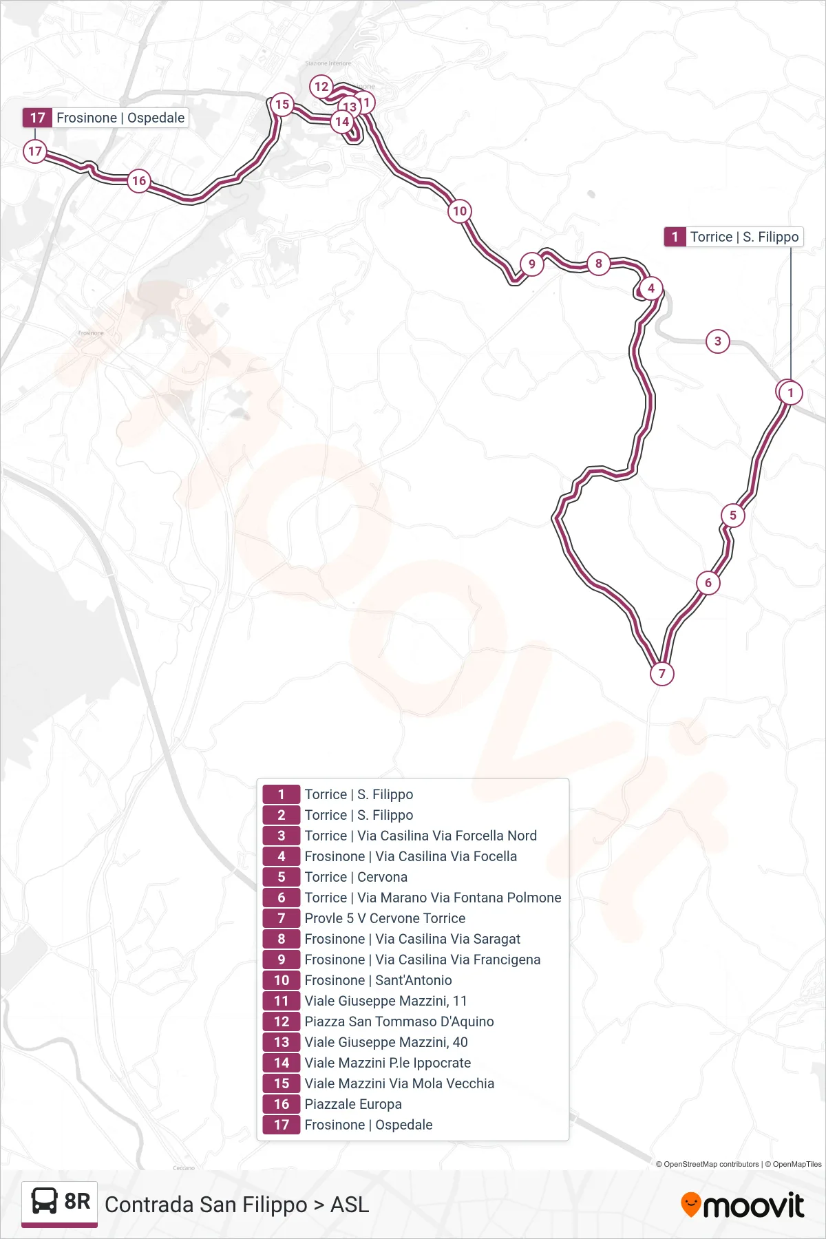 Linea 8R bus (Asl) - Percorsi e fermate sulla mappa