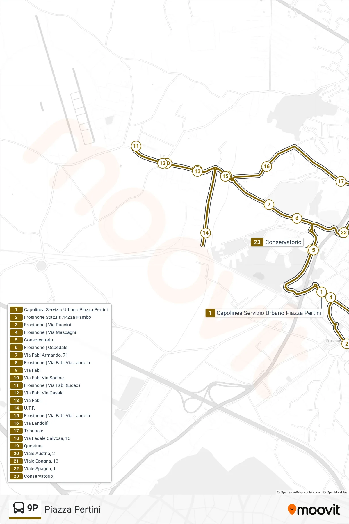 Linea 9P bus (Piazza Pertini) - Percorsi e fermate sulla mappa