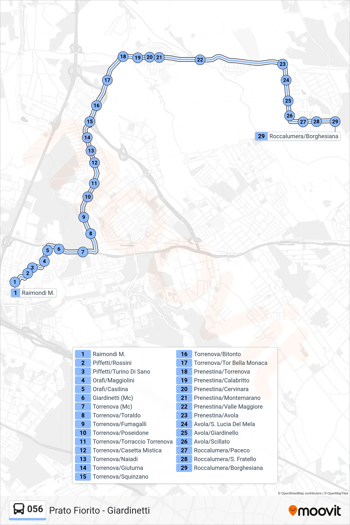Linea 056  bus (Roccalumera/Borghesiana) - Percorsi e fermate sulla mappa