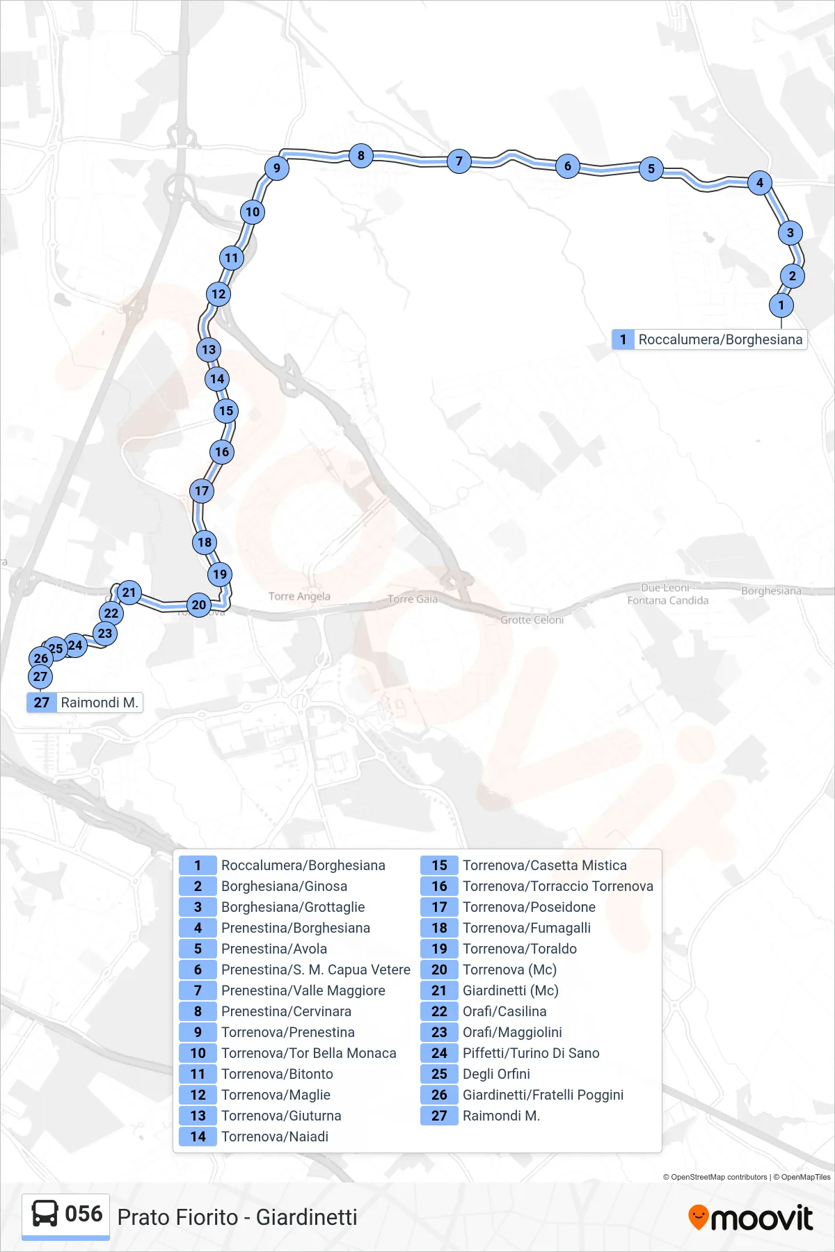 Linea 056 bus (Raimondi M.) - Percorsi e fermate sulla mappa