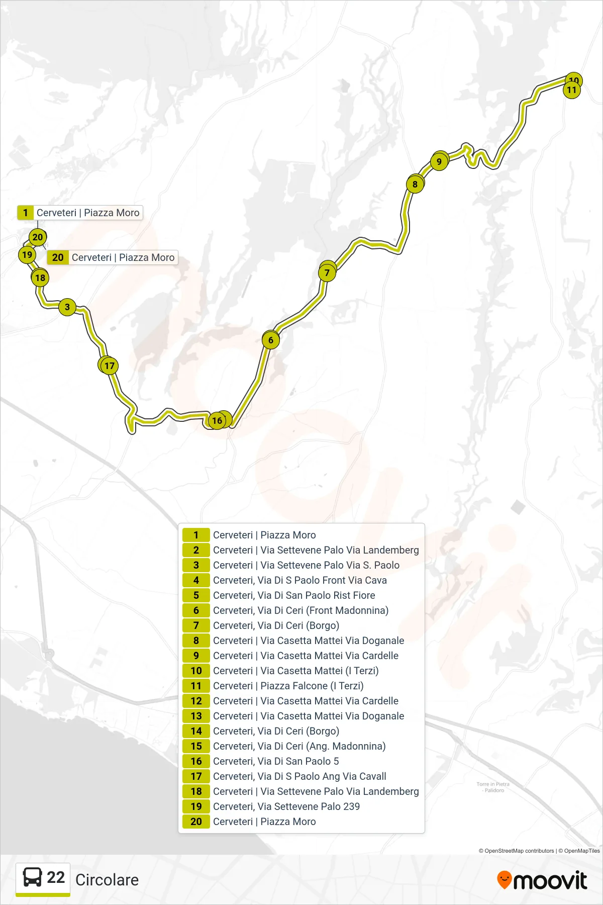 Linea 22 bus (Circolare) - Percorsi e fermate sulla mappa