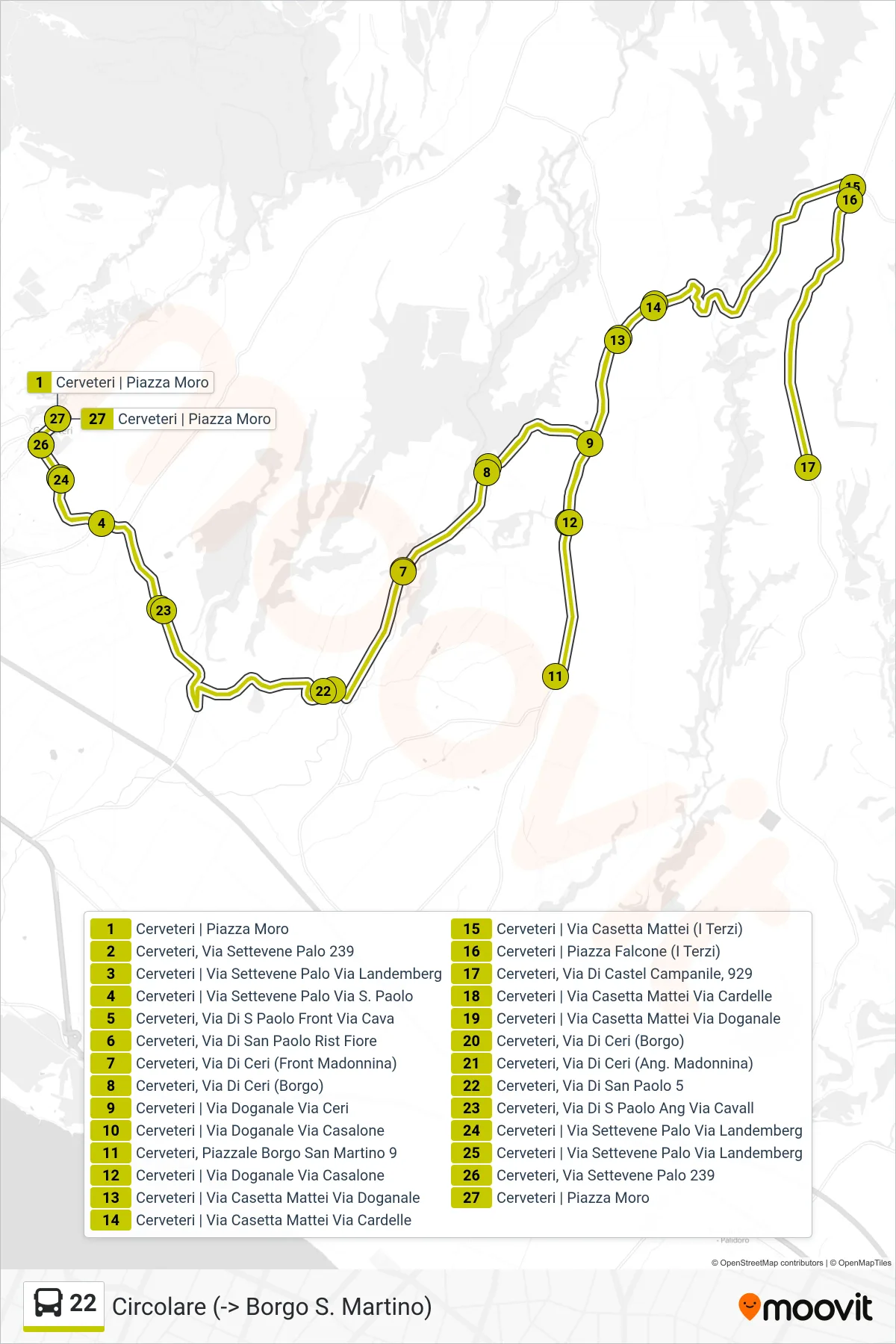 Linea 22  bus (Circolare (-> Borgo S. Martino)) - Percorsi e fermate sulla mappa