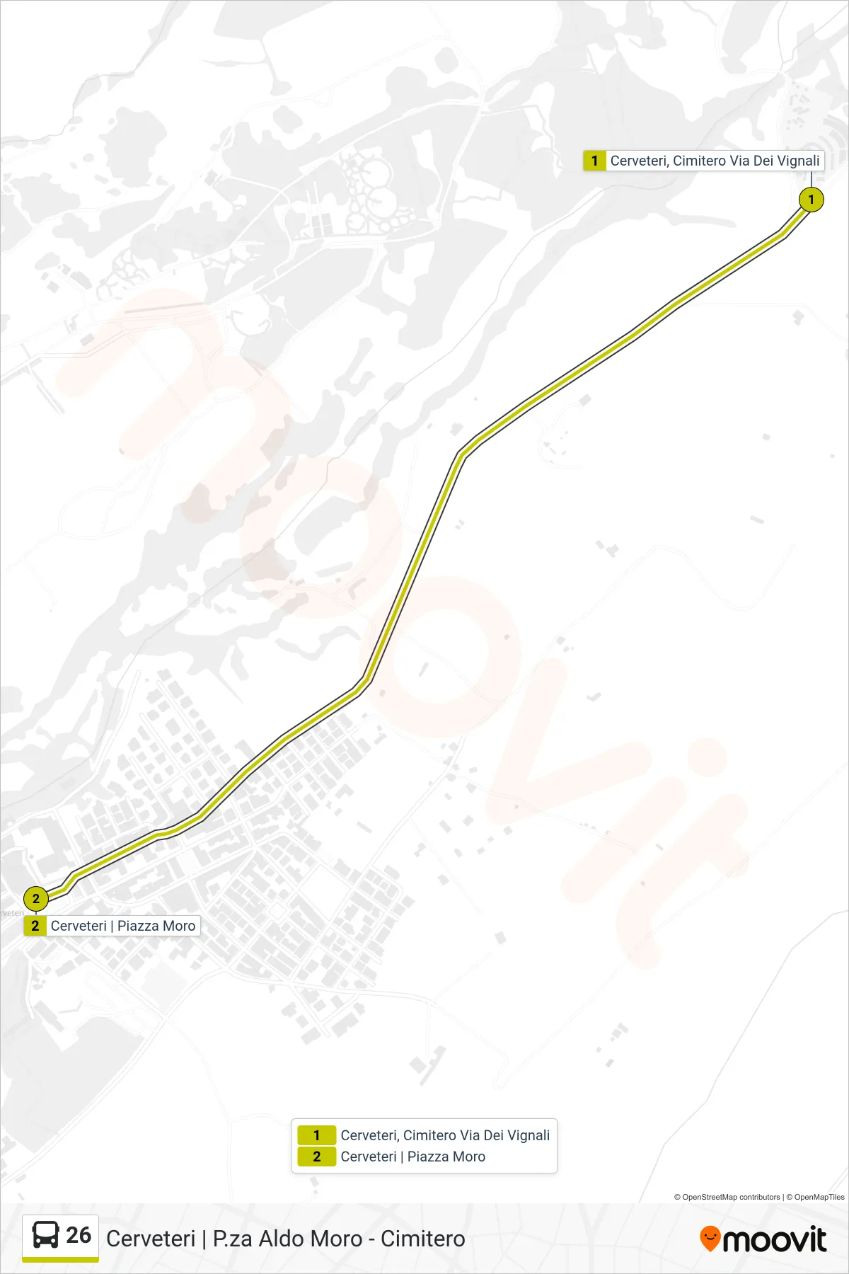 Linea 26  bus (Cimitero - P.za Aldo Moro) - Percorsi e fermate sulla mappa