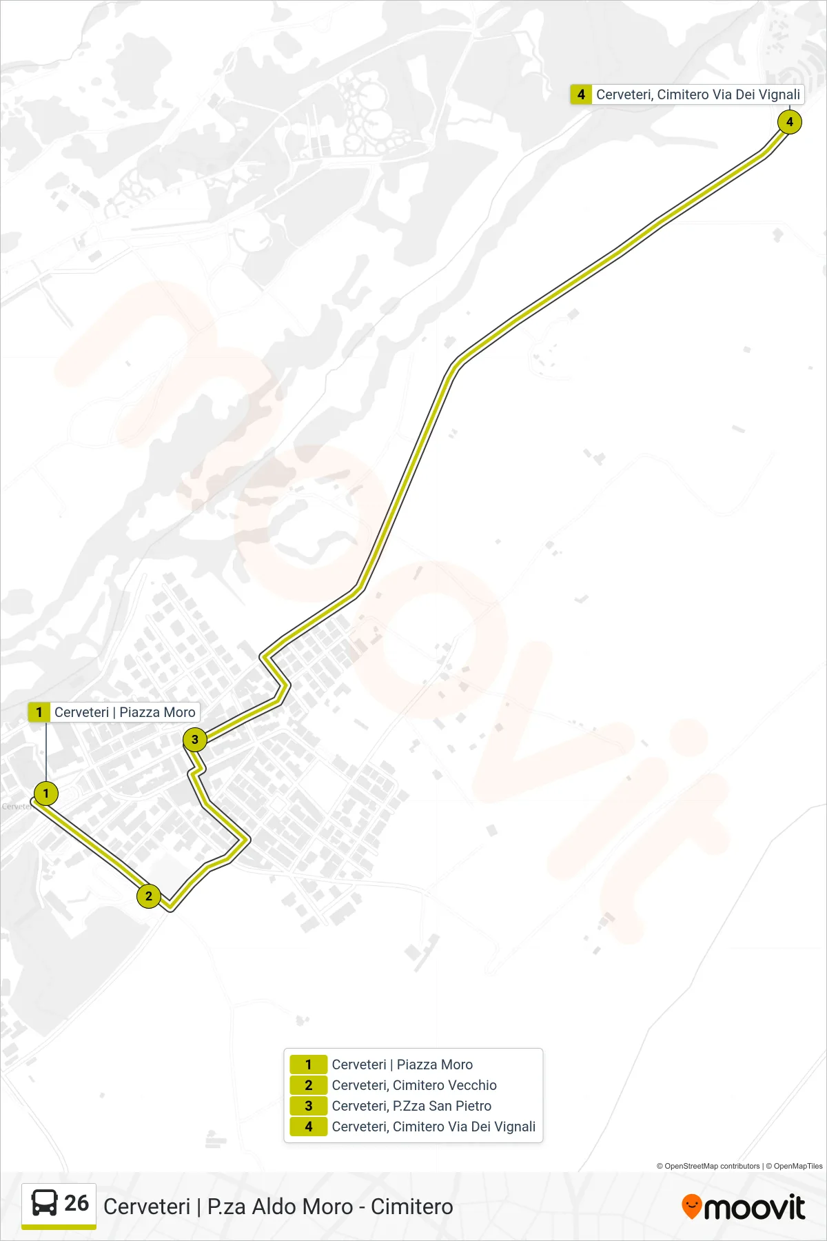 Linea 26 bus (Piazza Aldo Moro - Cimitero) - Percorsi e fermate sulla mappa