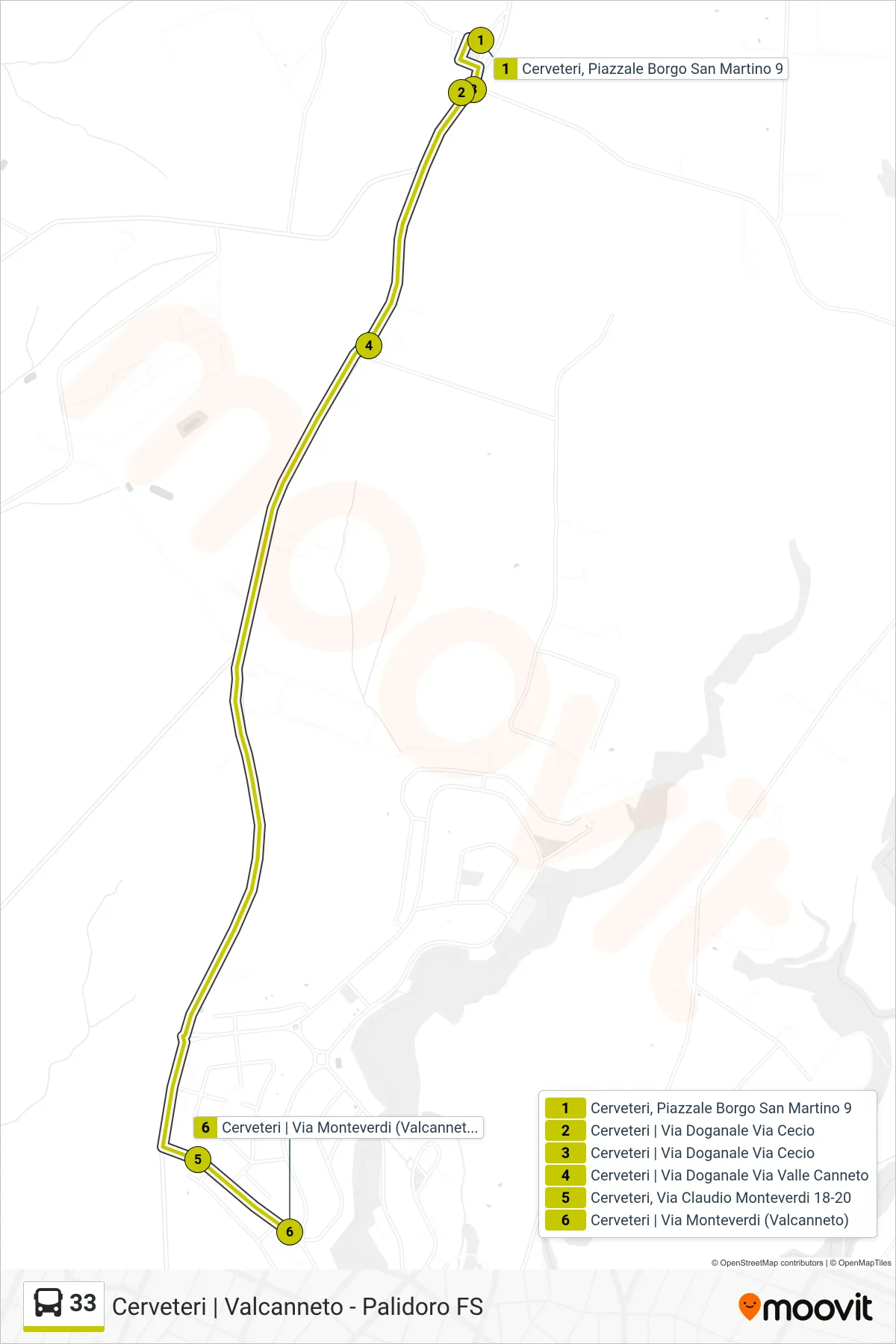 Linea 33 bus (Borgo San Martino - Valcanneto) - Percorsi e fermate sulla mappa