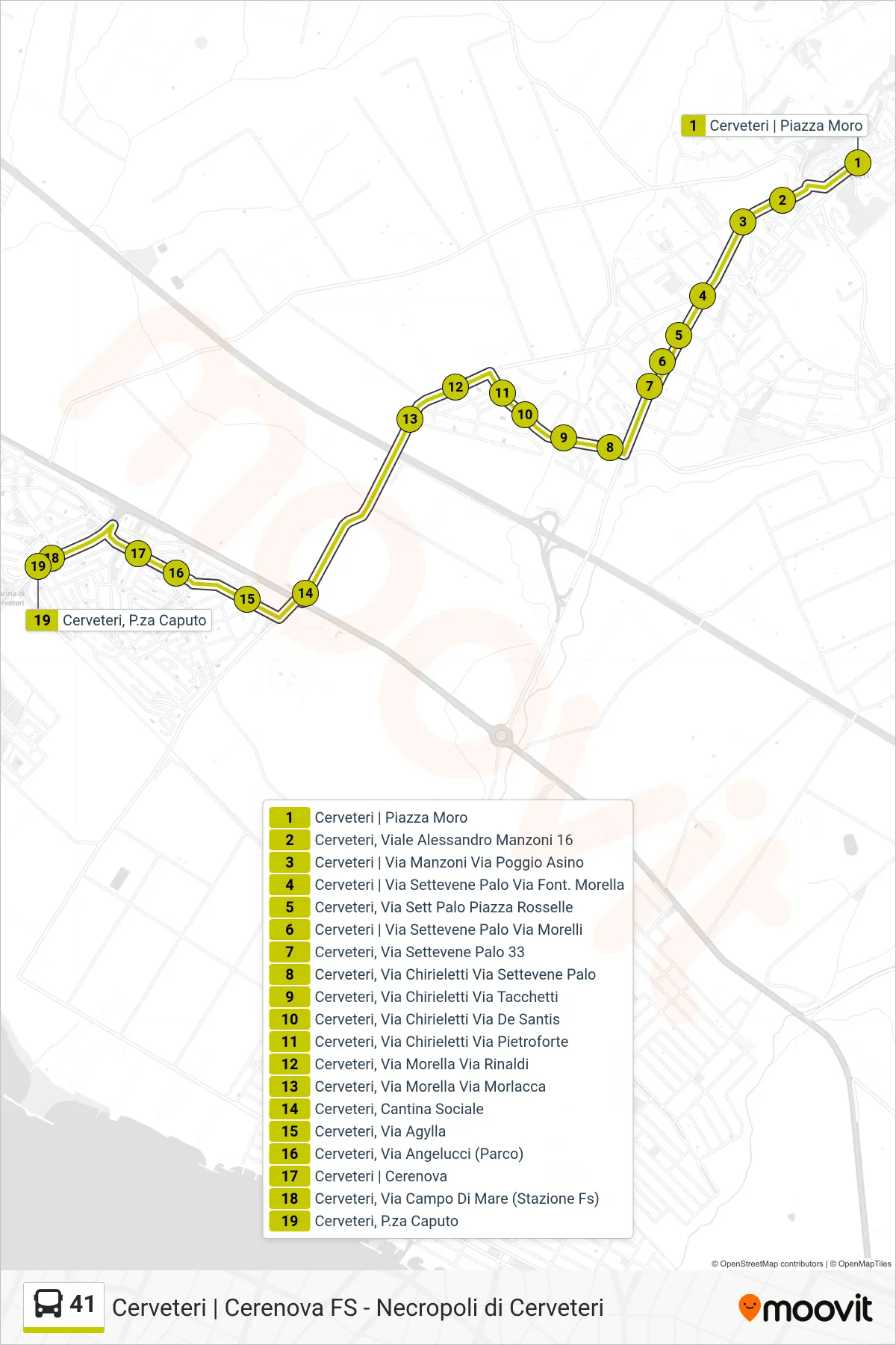 Linea 41  bus (Necropoli - Cerenova FS) - Percorsi e fermate sulla mappa