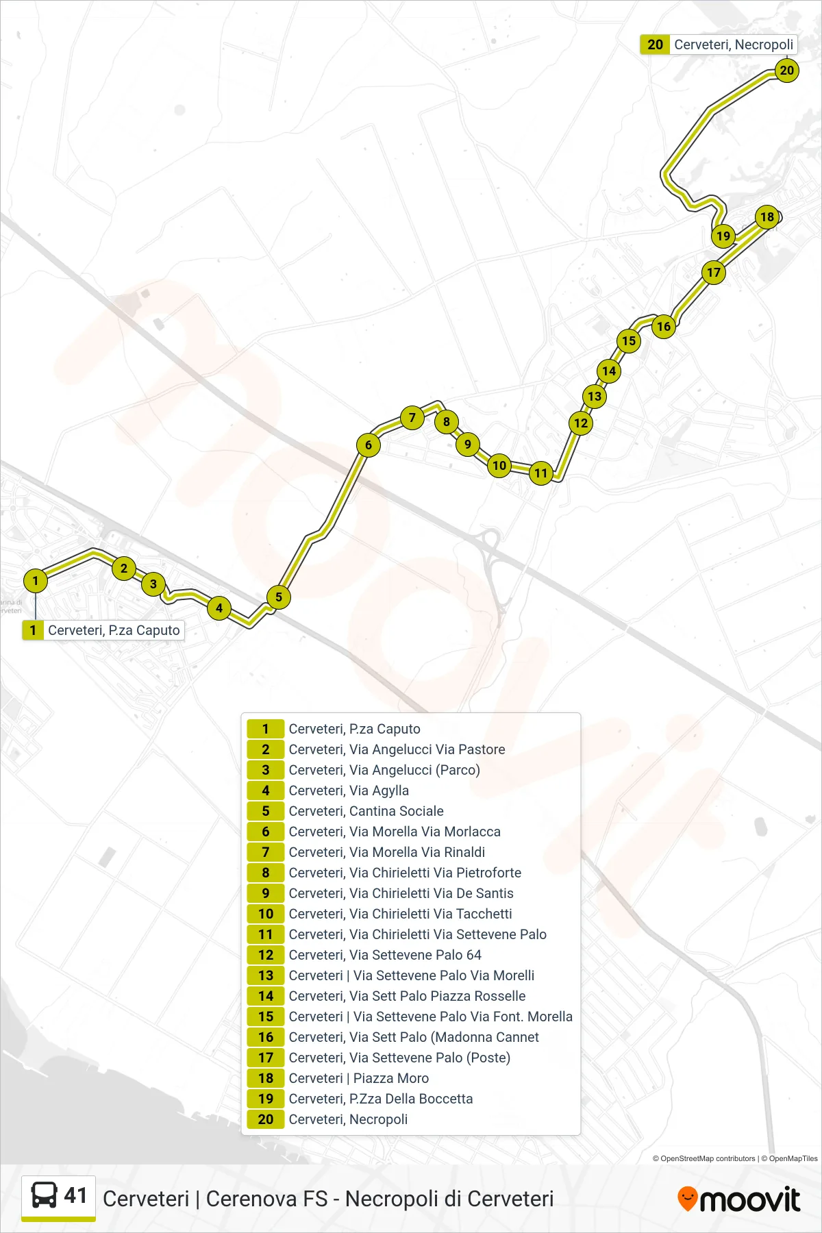 Linea 41 bus (Cerenova - Necropoli) - Percorsi e fermate sulla mappa
