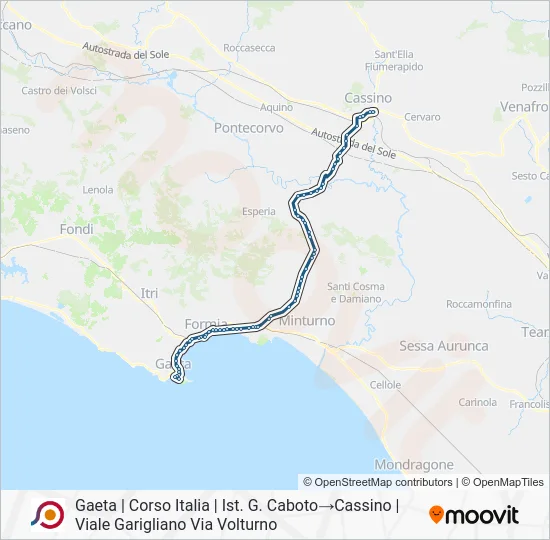 Percorso linea bus COTRAL