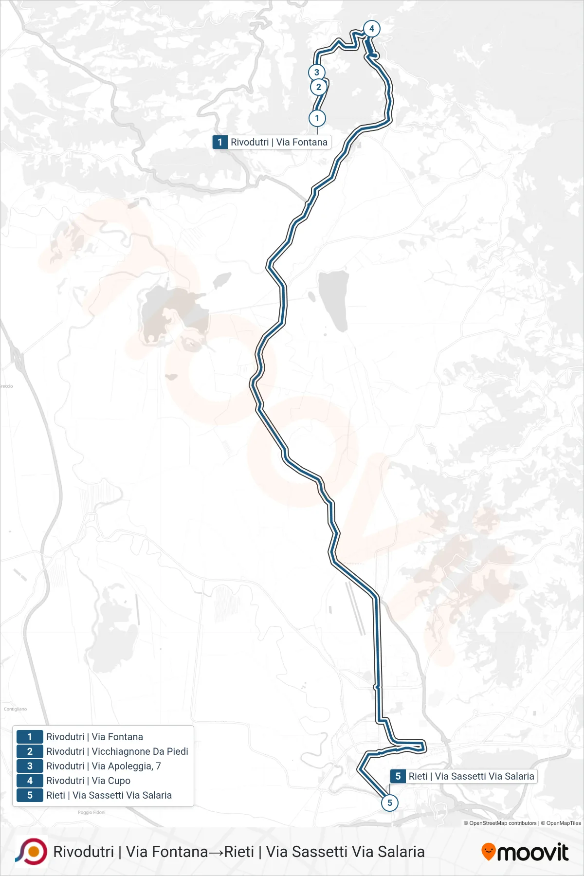 Linea COTRAL bus (Rivodutri | Via Fontana→Rieti | Via Sassetti Via Salaria) - Percorsi e fermate sulla mappa