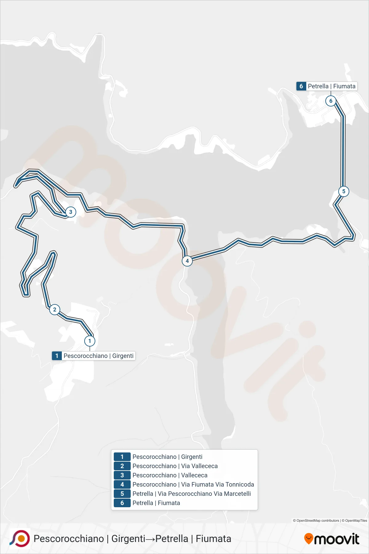 Linea COTRAL bus (Pescorocchiano | Girgenti→Petrella | Fiumata) - Percorsi e fermate sulla mappa