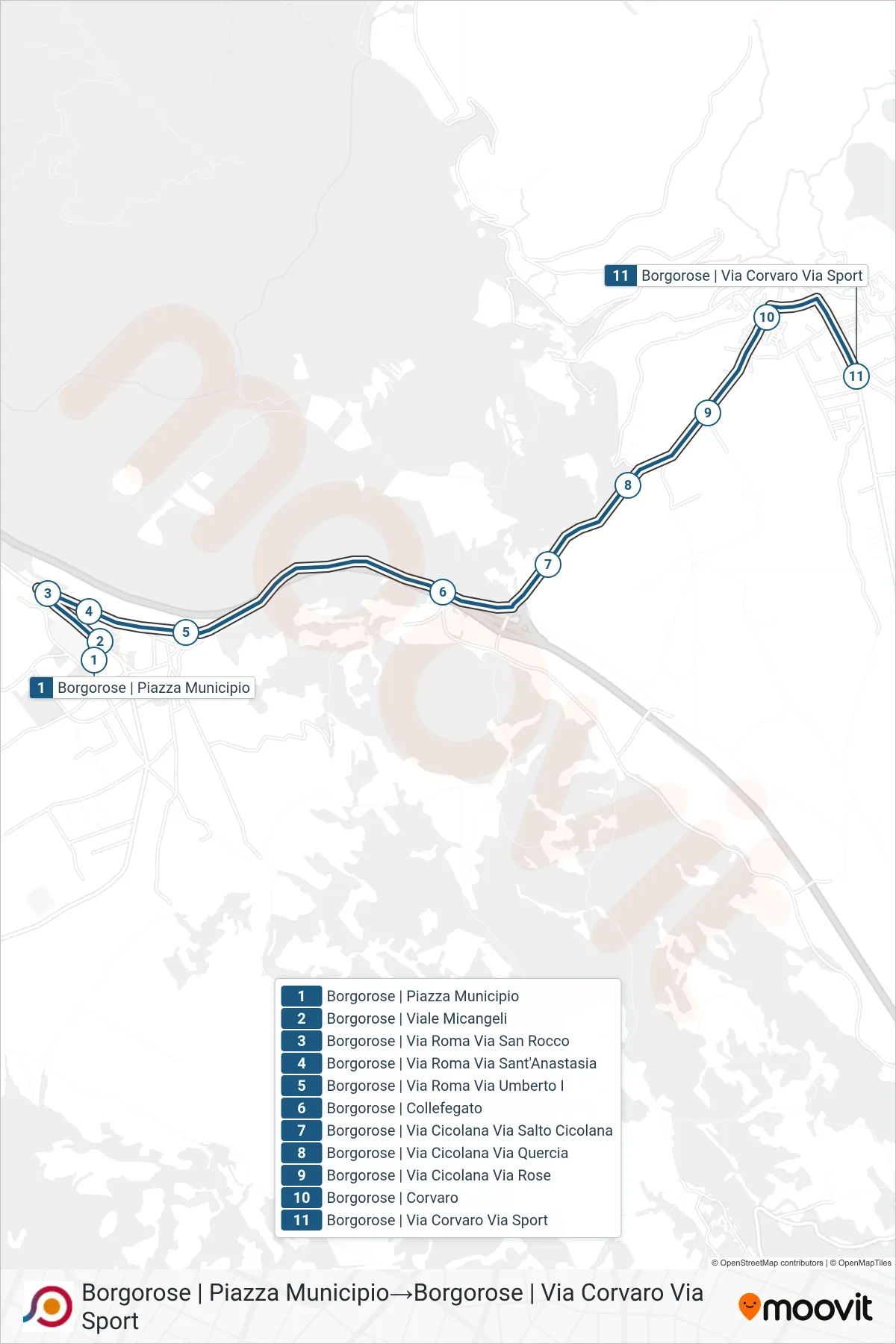 Linea COTRAL bus (Borgorose | Piazza Municipio→Borgorose | Via Corvaro Via Sport) - Percorsi e fermate sulla mappa