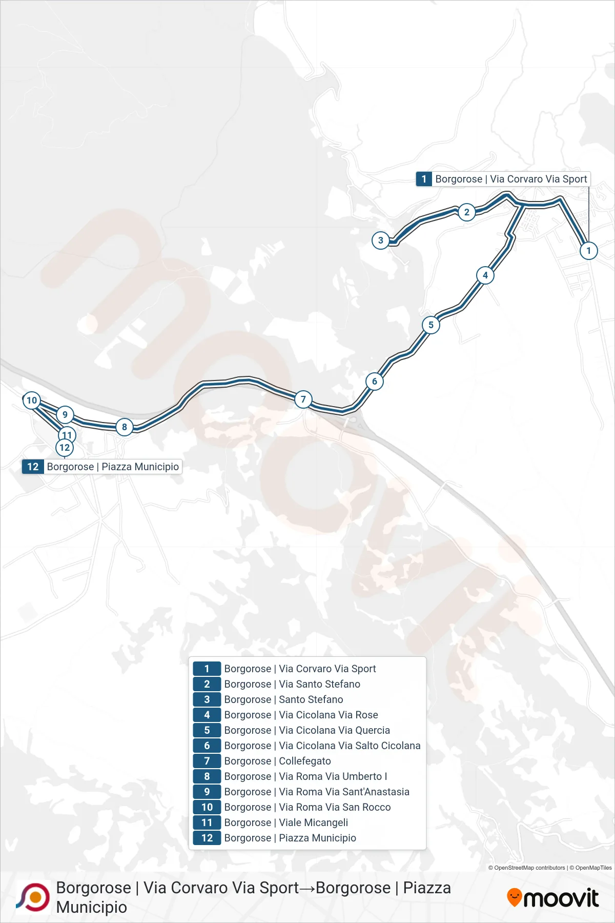 Linea COTRAL bus (Borgorose | Via Corvaro Via Sport→Borgorose | Piazza Municipio) - Percorsi e fermate sulla mappa