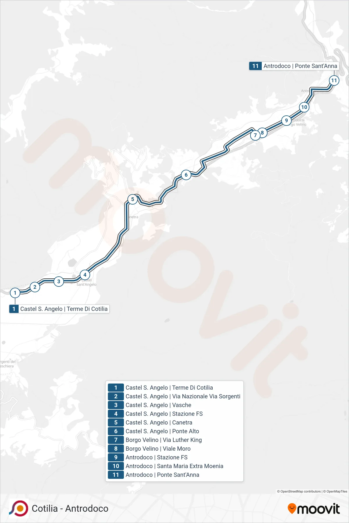 Linea COTRAL bus (Castel S. Angelo | Terme Di Cotilia→Antrodoco | Ponte Sant'Anna) - Percorsi e fermate sulla mappa