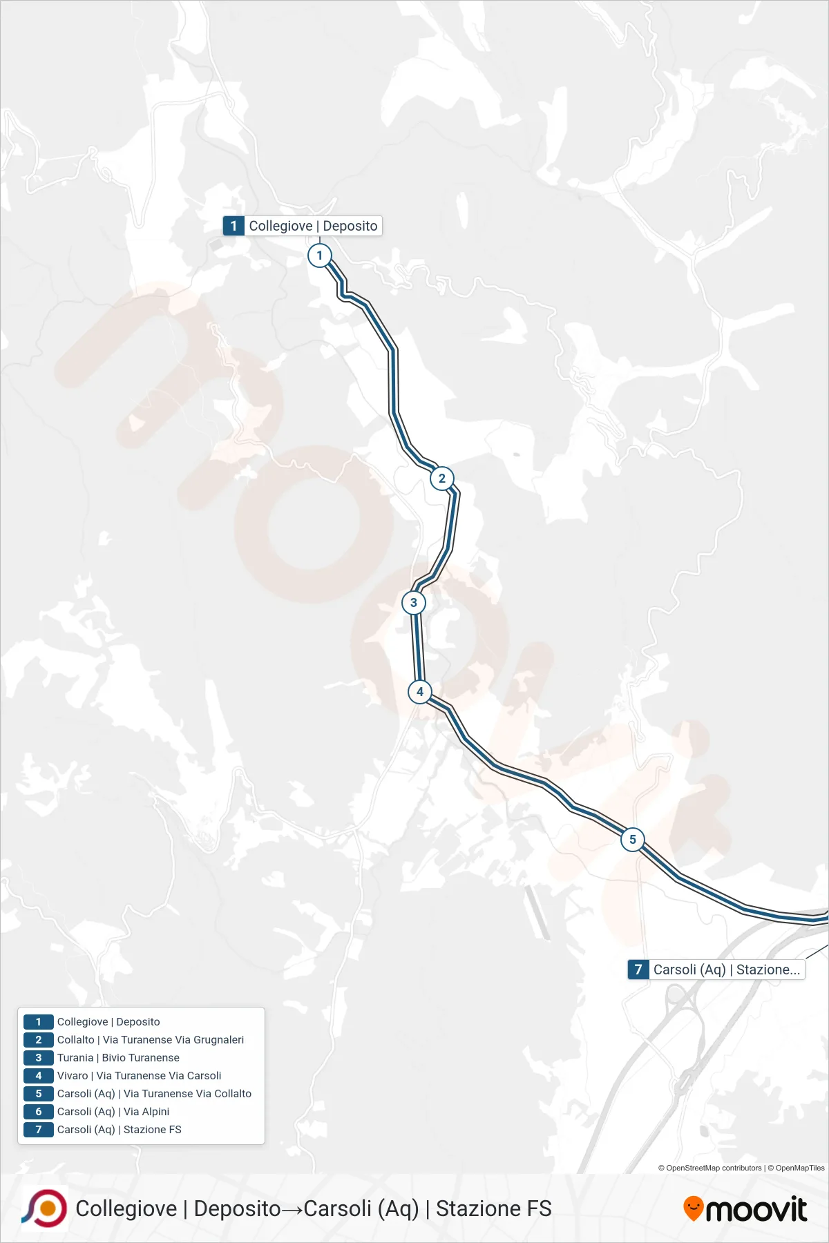 Linea COTRAL bus (Collegiove | Deposito→Carsoli (Aq) | Stazione FS) - Percorsi e fermate sulla mappa