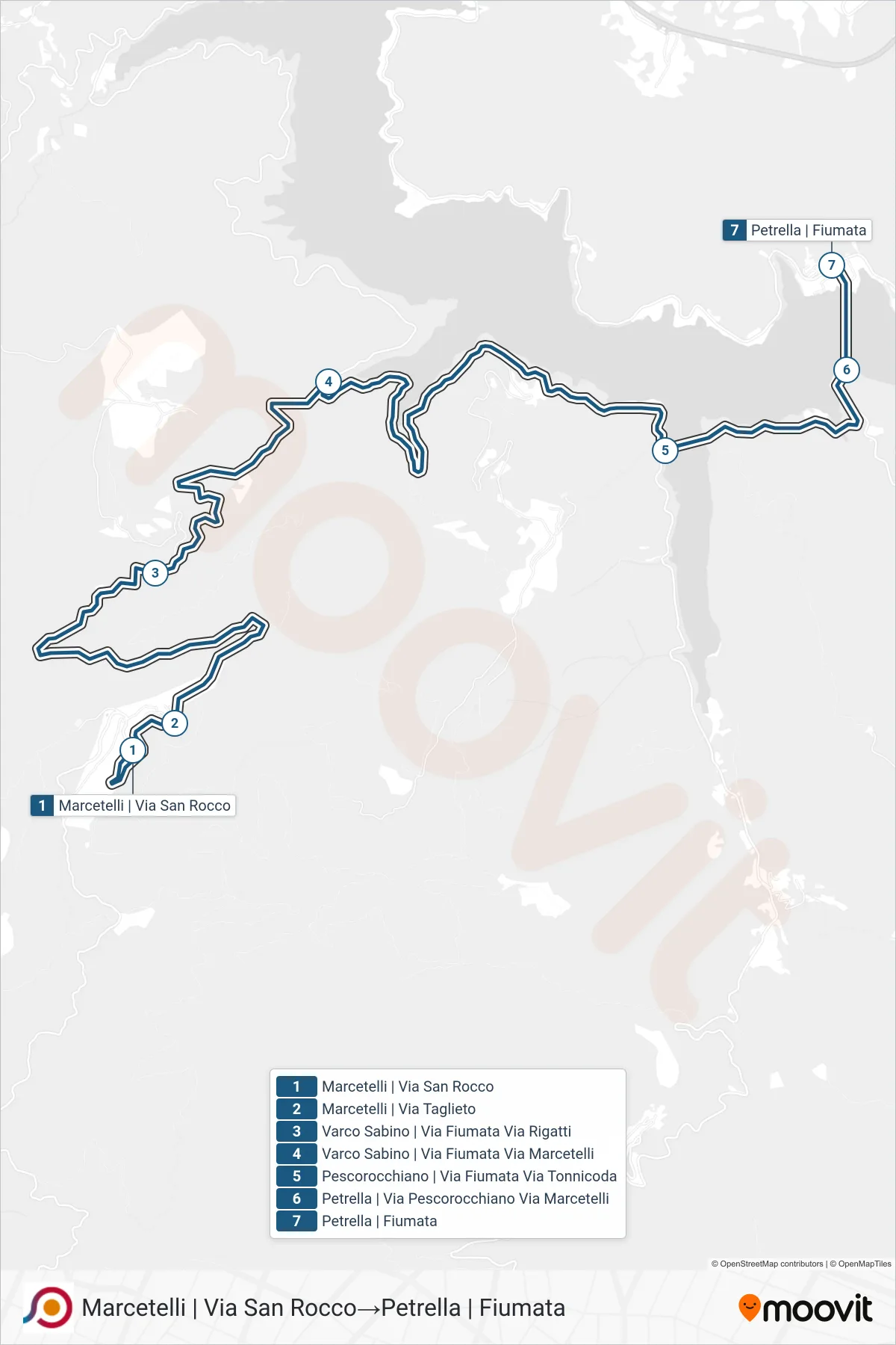 Linea COTRAL bus (Marcetelli | Via San Rocco→Petrella | Fiumata) - Percorsi e fermate sulla mappa